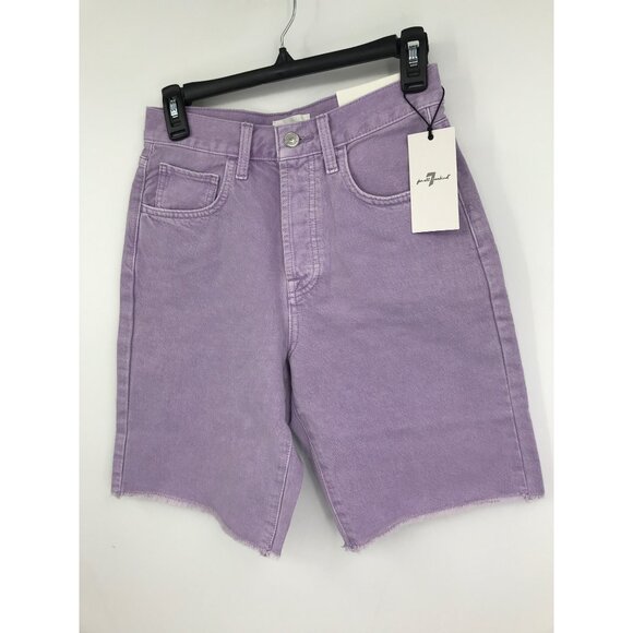 7 For All Mankind Easy James High Rise Bermuda Jean Denim Short Purple 25 NEW - Picture 3 of 7
